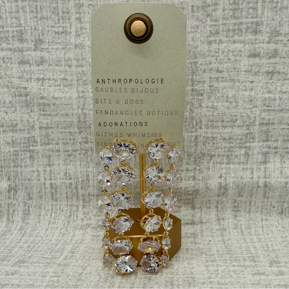 NWT Anthropologie 14k Gold Plated Parallel Crystal Drop Earrings ✨ - Picture 4 of 5
